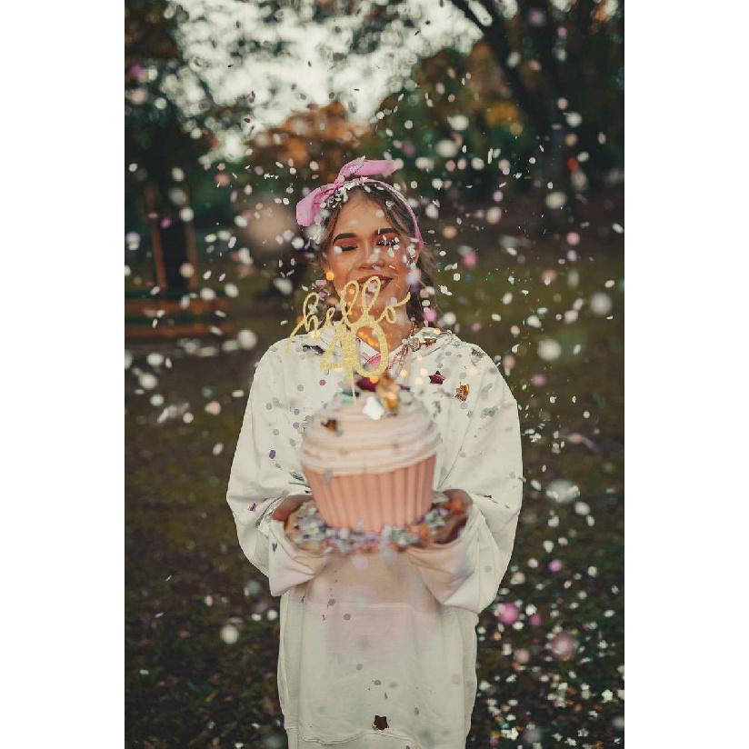 AHAORAY Hello 40 Cake Topper - Gold Glitter 40th Birthday Cake Decorations - 40 Wedding Anniversary Party Cake Decor