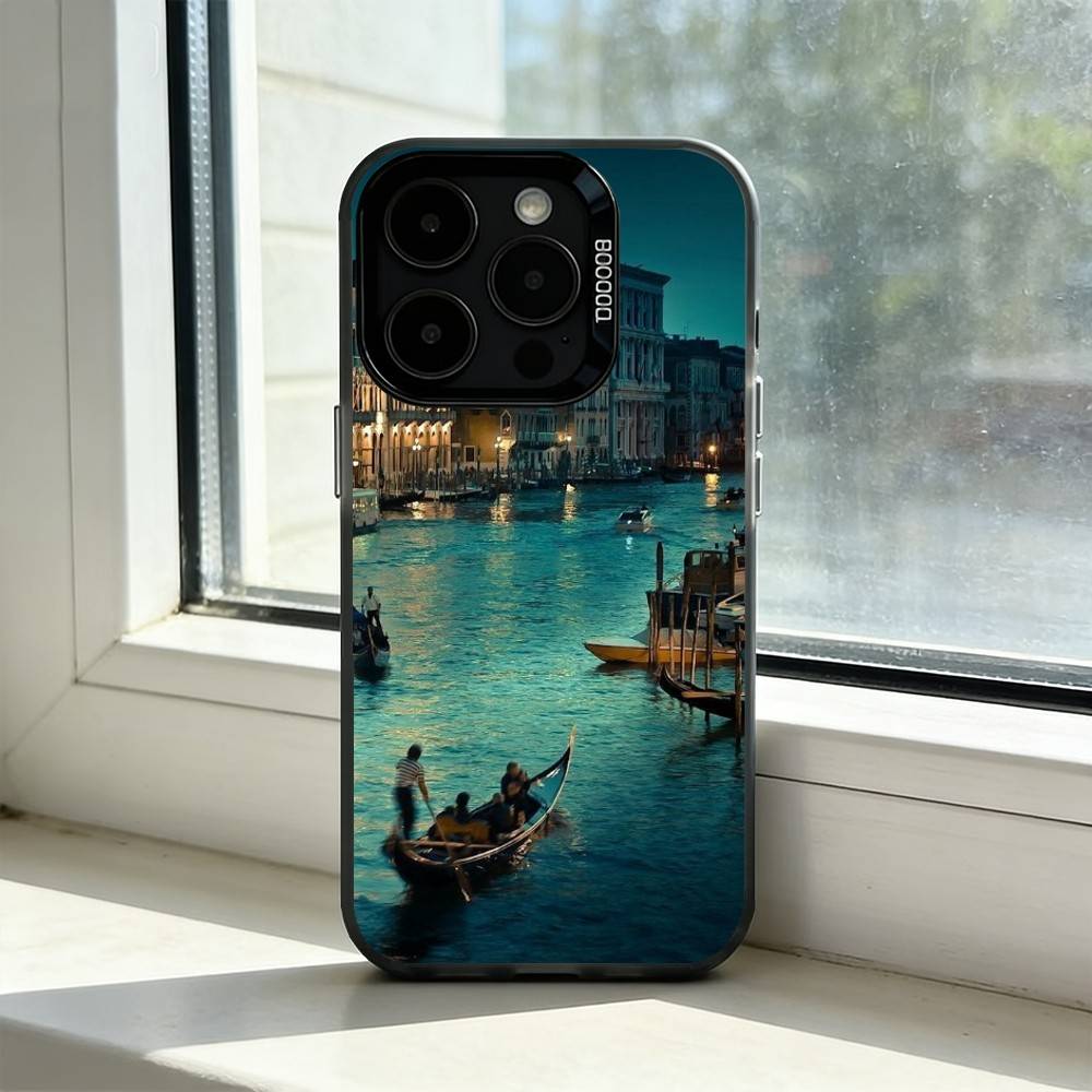 Beabtiful Water City Venice Phone Case For iPhone 17,16,15,14,13,12,11 Plus,Pro Max,XS,Colored Silver Plated Inside Cover