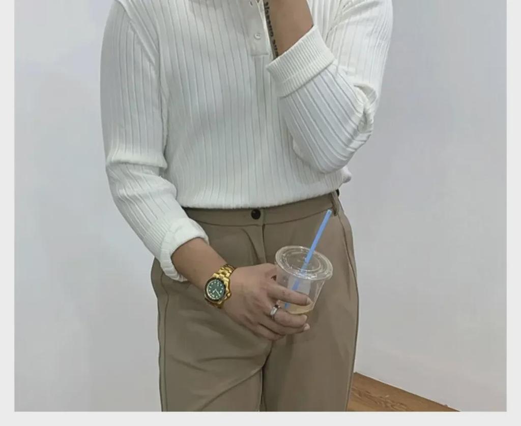 Eleganter koreanischer schmal gestrickter Polopullover - Britischer Retro-Stil für Herren