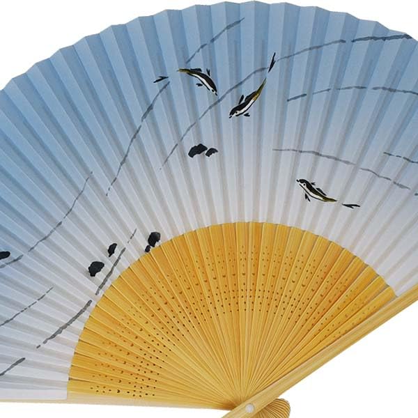 folding Ayu white carved paper 35 22cm [Koshōdō] Kyoto-style fan, (sweetfish) design, circle, medium-sized fan, ribs, scented, men's,
