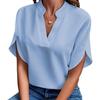 Women's Fashion Casual Summer Solid Color Print Short Sleeve V-Neck Blouses & Shirts EMA