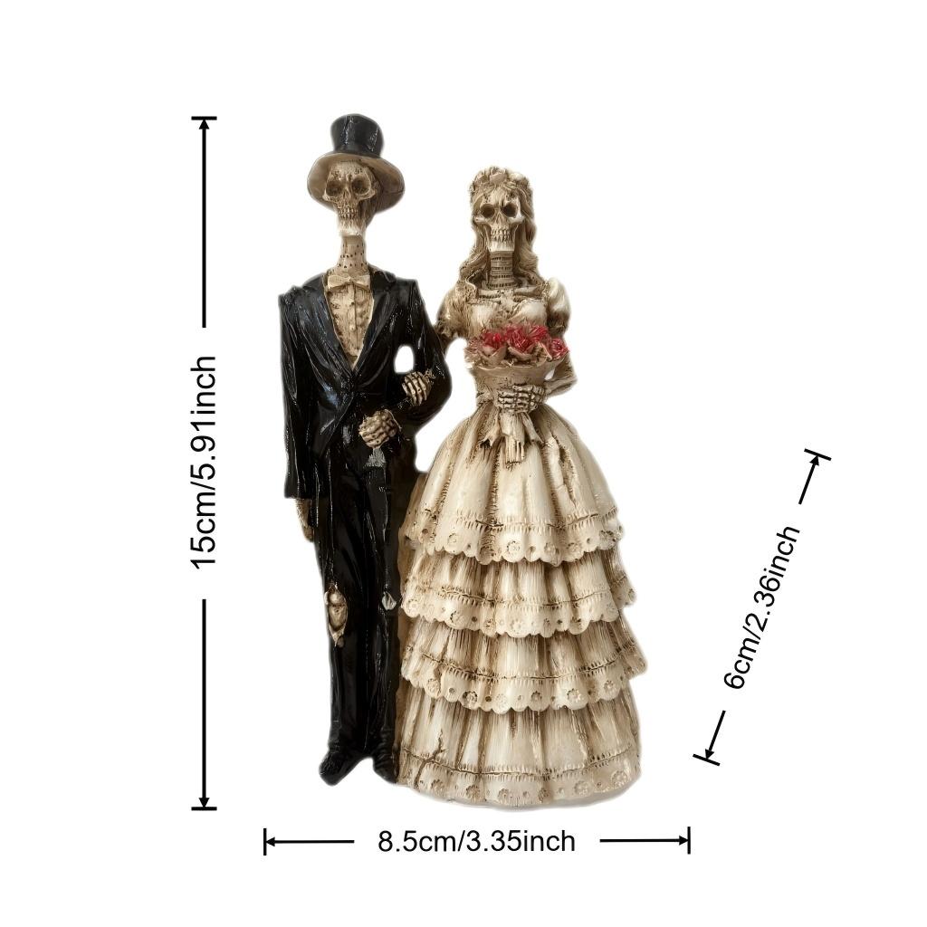 1 Halloween Couple Skeleton Statue Ornament, Vintage Wedding Dress Style, Home Desktop Party Decoration, Spooky and Romantic Atmosphere Item