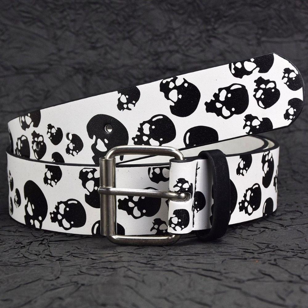 Pu Leather Skull Print Belt Punk-Style Halloween Skeleton Waistband  Jeans Decoration