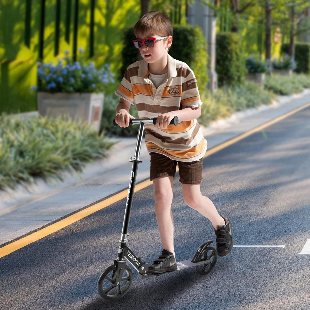 Tenboom Kick Scooter for Adults and Steel Foot Standing Black Children, Frame, Brake, Foldable, Three-Speed Adjustment, Two-Wheeler,