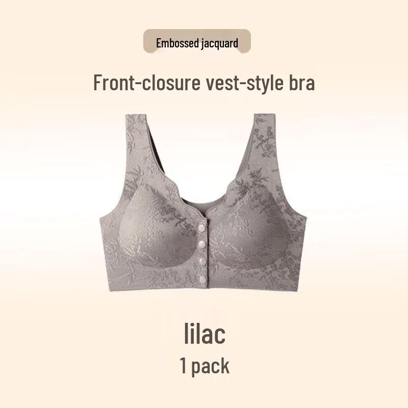 

Chinese Style Embossed Jacquard Front Closure Wire-Free Bra for Middle-Aged and Elderly Women XL (suggested 120-140 jin) фіолетовий