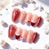 30 Pieces of Almond Three-dimensional Wearable Nail Painted Blush Bow French Dot Diamond Pearl Manicure