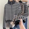 Women's Striped Half-Zip Cropped Hoodie - 2023 Autumn/Winter Long-Sleeve Loose Casual Top