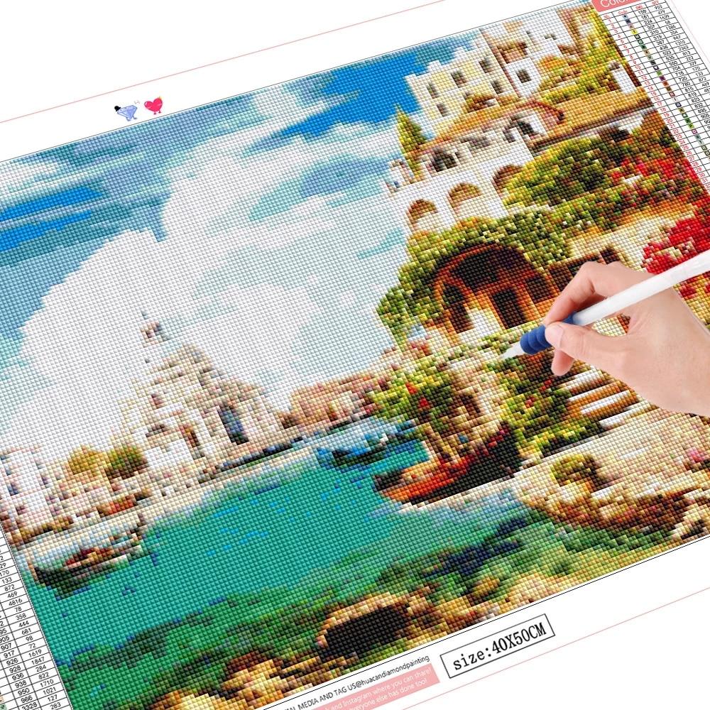 3D Diamond Painting Town Full Square Round Drill Art Rhinestone 5D DIY Diamond Embroidery Landscape Seaside Handmade Gift
