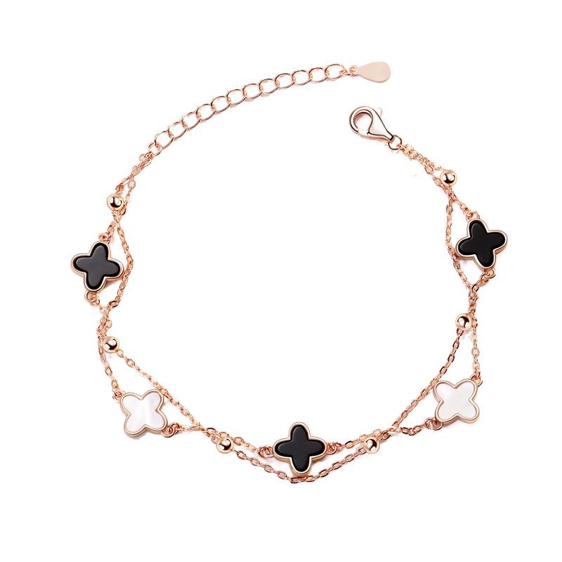Four-leaf Clover Five-flower Couple Bracelet Female Korean Lady Agate Bracelet Korean Version Bracelet Double Layer