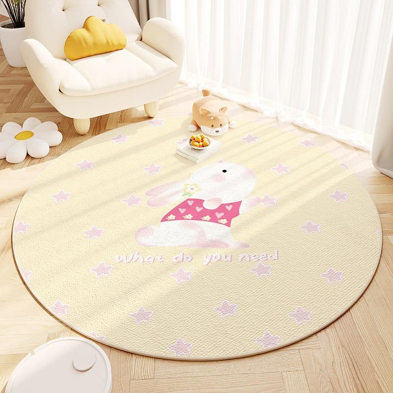 Summer Carpet Round Cartoon Living Room Floor Mat Children's Room Cream Style Dopamine Simple Mat Home Decoration