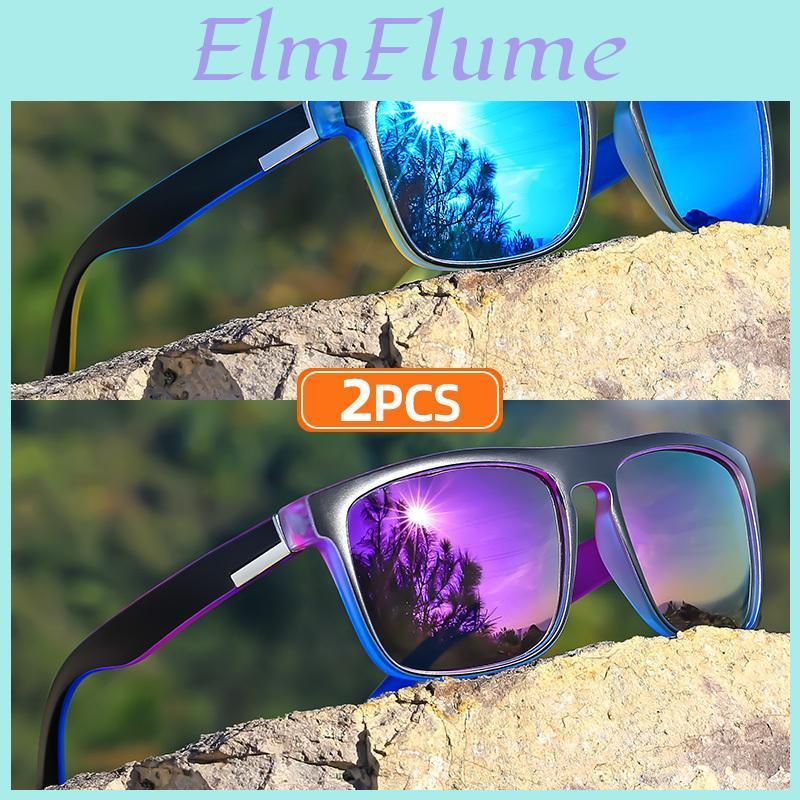Square Classic Suitable Sunglasses 2pcs For Both Men And Women Featuring Gradientcolored Temples Couple Set