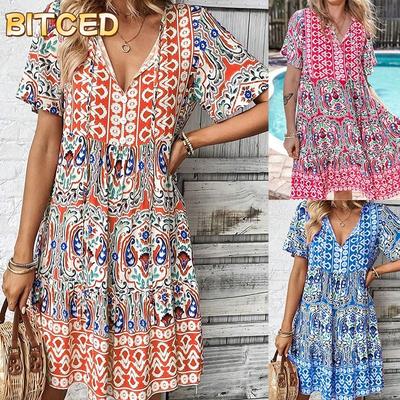 Fashion Summer Spring Short Sleeve V-Neck Casual Dresses