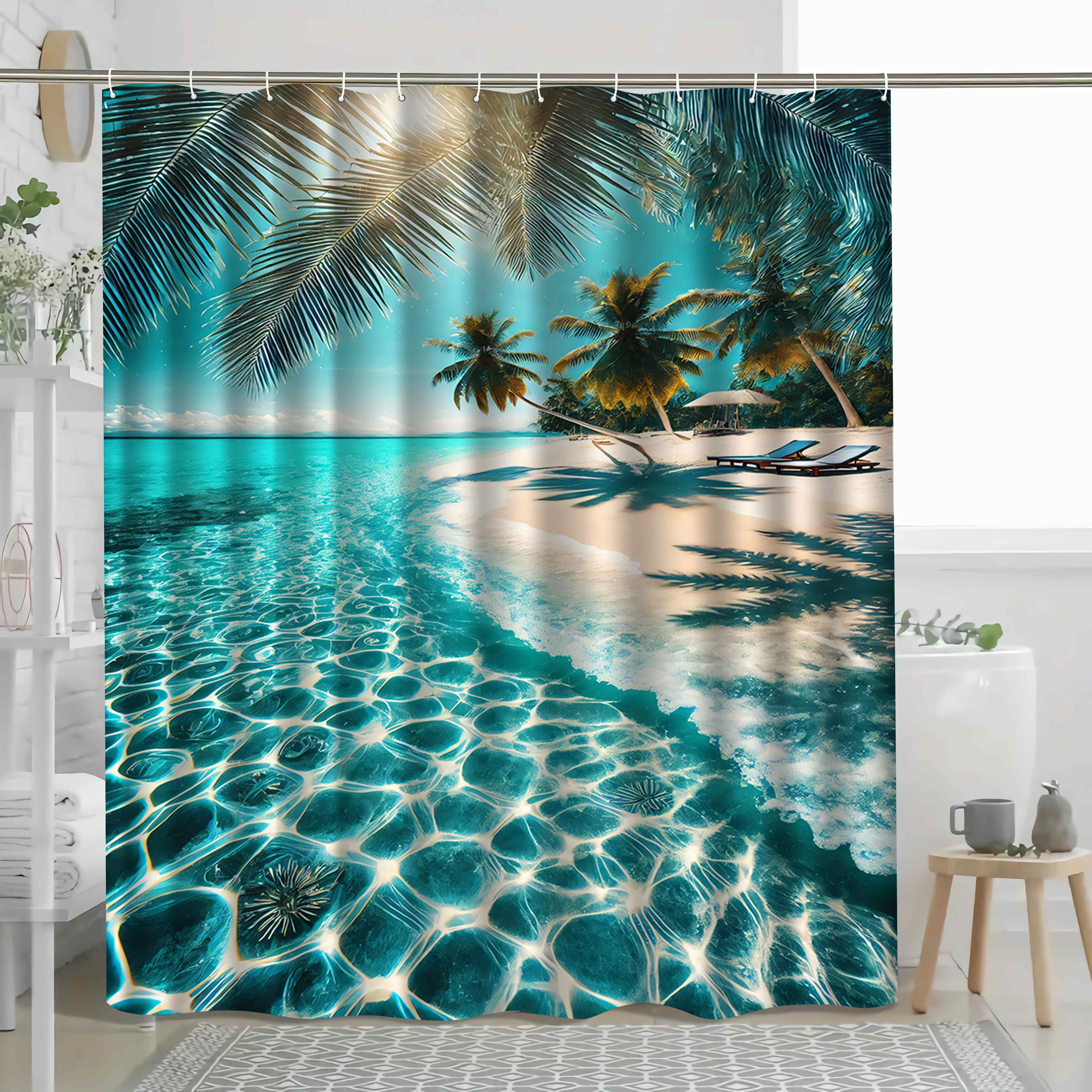 

Tropical Beach Palm Tree Shower Curtain Ocean Art Bathroom Decor Clear Water Sand Shore Bath Curtains Modern Home Interior W90xH180cm
