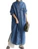 Antiqua Denim Shirt Long Free Size Vintage Dress, Sleeve, Women's, 20, Blue, PK-00475