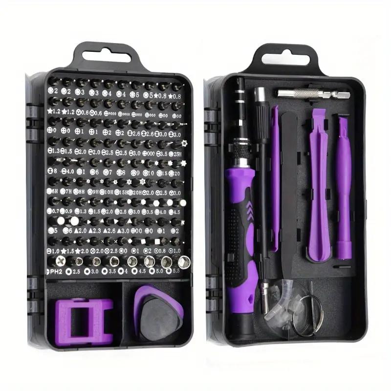 Purple Precision Screwdriver 115 Combined with 1 Set of Multi-Functional Home Repair Tool Set for Mobile Phones, Watches, Computers and Other Belts