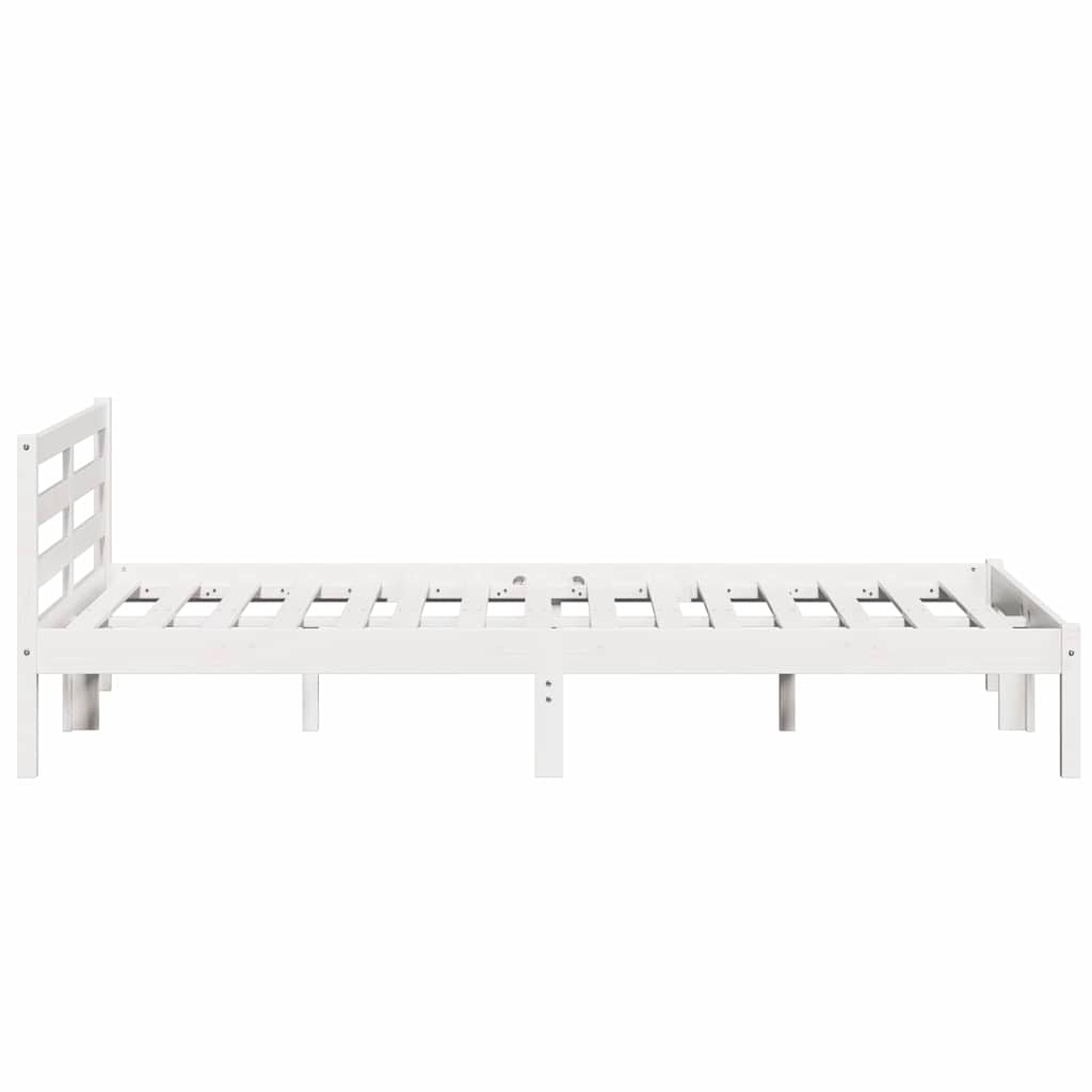 Bed Frame White 225.5 x 145.5 x 69.5 cm Solid Pine Wood