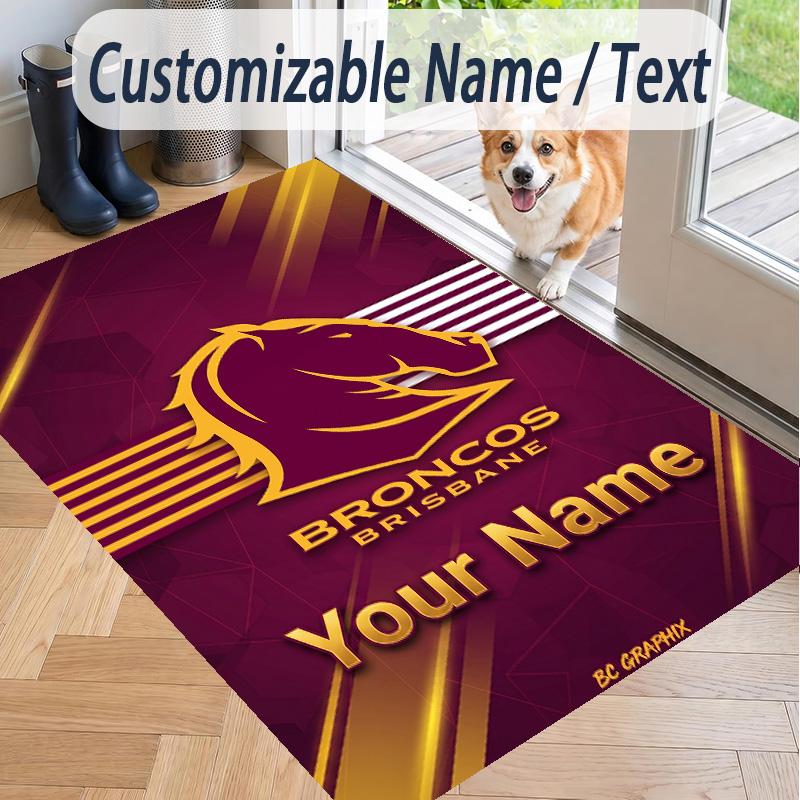 Custom Text Printed Rug Brisbane Broncos Non Slip Floor Carpet For Home Room Decor