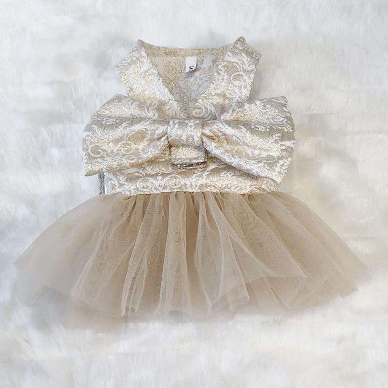 

Китайская классическая вышивка принцессы свадебное платье для собак кошка золото роскошная дизайнерская одежда для щенков с поводком кольцо для прогулок S