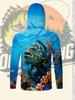 Men'S Outdoor Fishing Hooded Balaclava Long Sleeve Quick-Dry Shirt Deep Sea Grouper Coral Reef Print Breathable Fishing Clothing