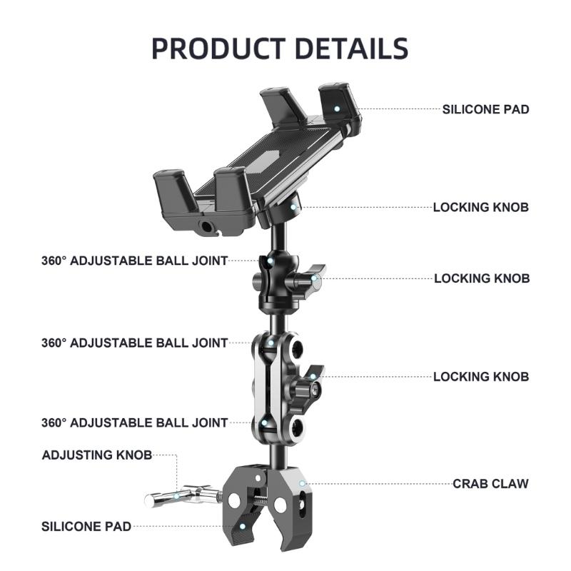 Supporto per Tablet in Alluminio Supporto con Clip per Telefono Rotazione a 360 Gradi Supporto da Scrivania per Casa Staffa Pieghevole per Tablet