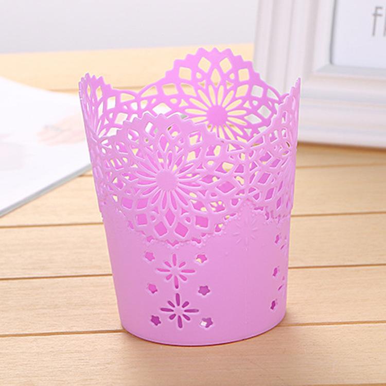 Creative Hollow Roses Pen Pencil Pot Holder Brush Storage Container Desk Organizer Plastic Stationery Pen Holder Office Supplies