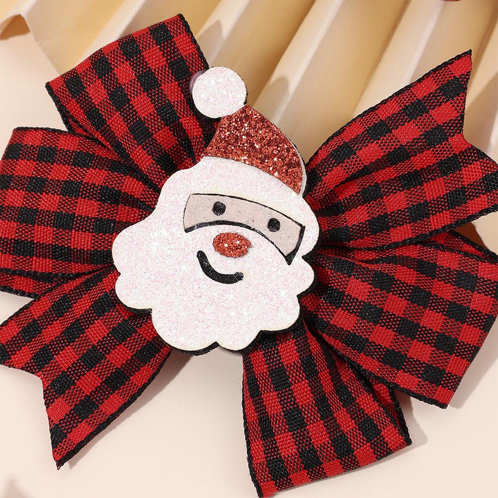 2Pcs Christmas Plaid Bow Hair Clips For Girls Cute Sparkle Santa Claus Barrette Xmas New Year Party Hair Accessories Gifts
