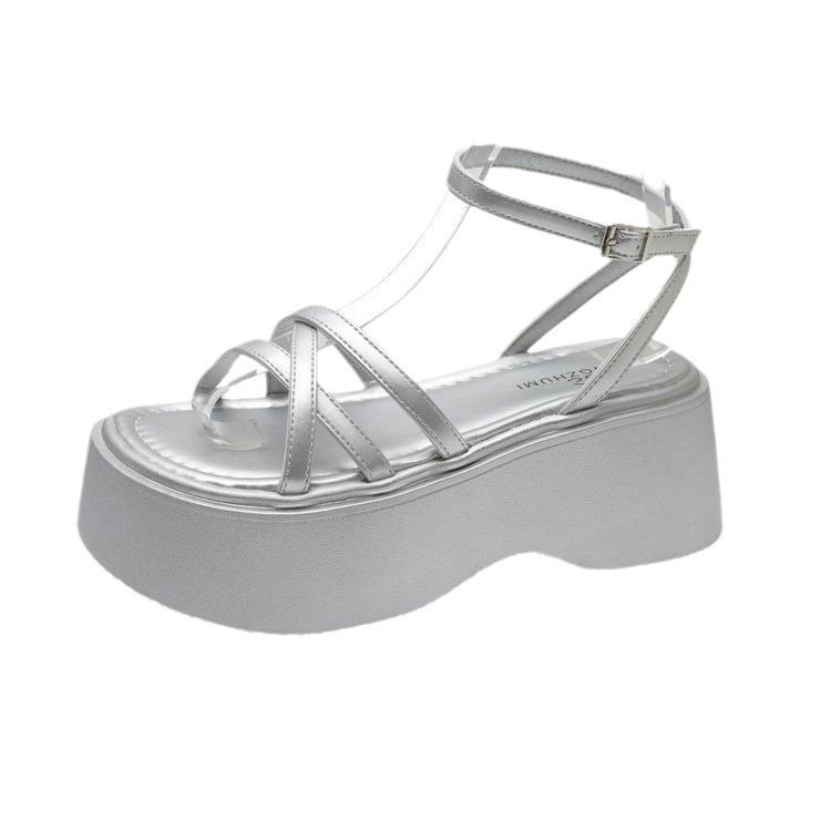 French muffin thick-soled simple temperament with sandals women's shoes 2025 new summer height-increasing Roman shoes
