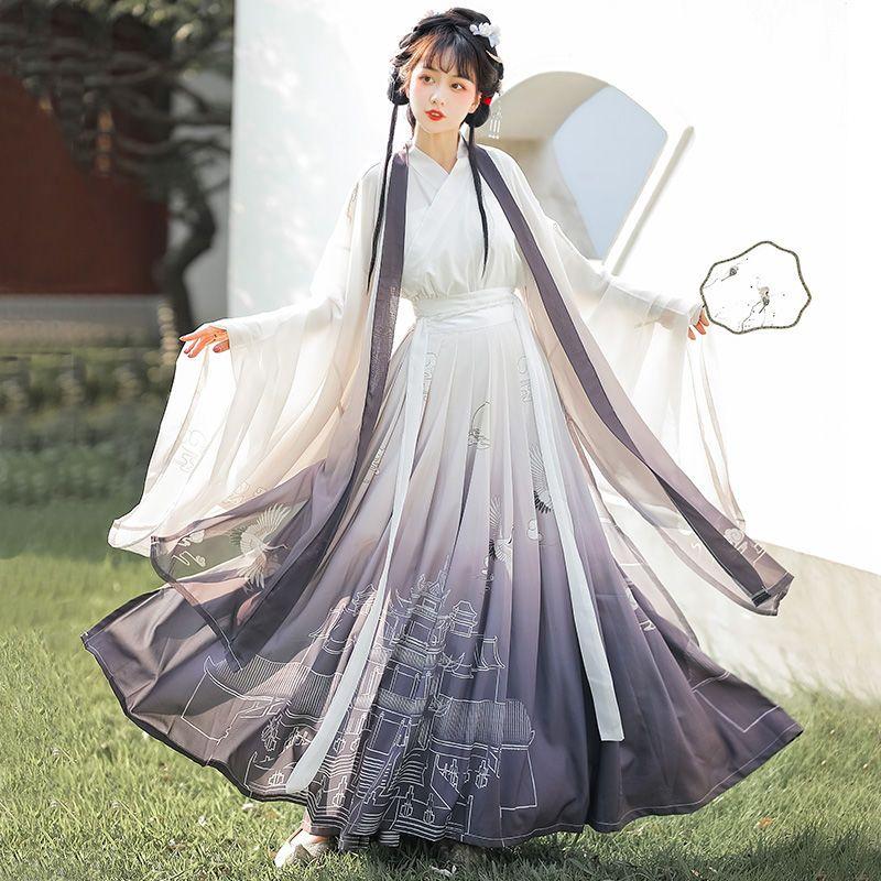 Chinese Wei And Jin Dynasties Style Hanfu Printed Large Size Ladies Suit