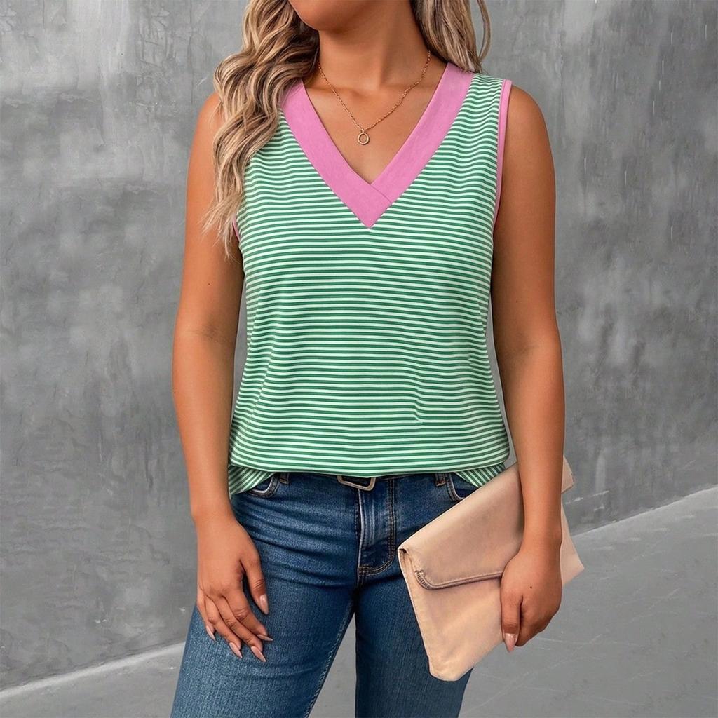Women Sleeveless V Neck Tank Top Casual Knit Vest Lightweight Summer Blouse Soft Fabric Relaxed Fit