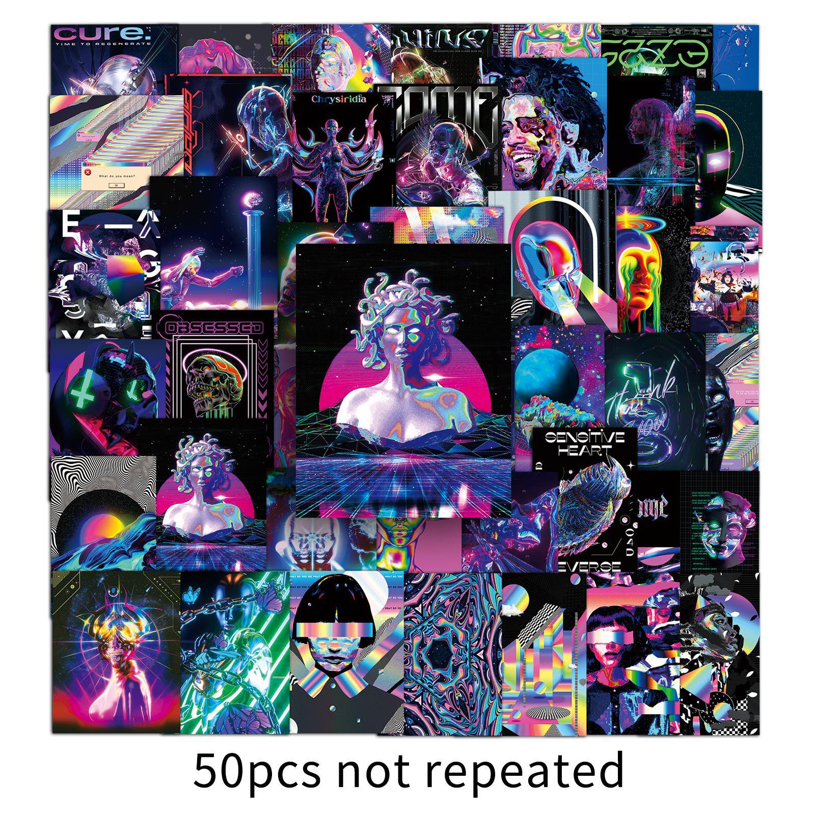50 Psychedelic Graffiti Stickers: Trendy, Waterproof Decor for Water Bottles, Phones & Skateboards
