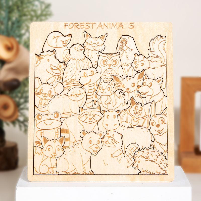 Kids Large Piece Wooden Puzzle: Animal, Number, Fruit & Vegetable Vocabulary for Cognitive Development