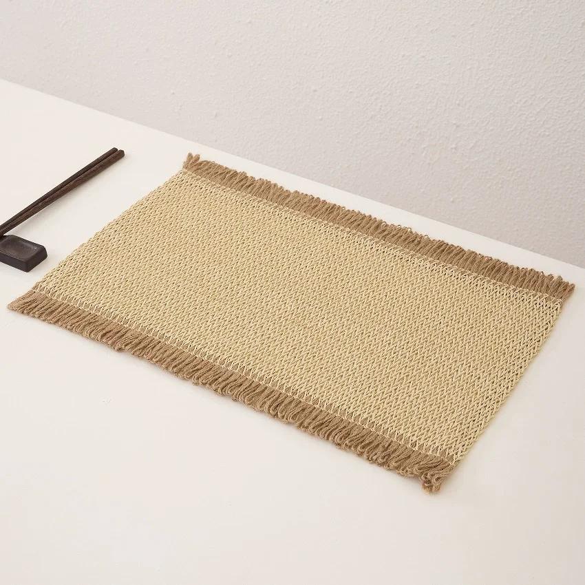 4 PCS Boho Tassel Paper Woven Braided Placemats 12x18inch Aesthetic Natural Rustic Place Mats for Dinner Party Beach Table Decor