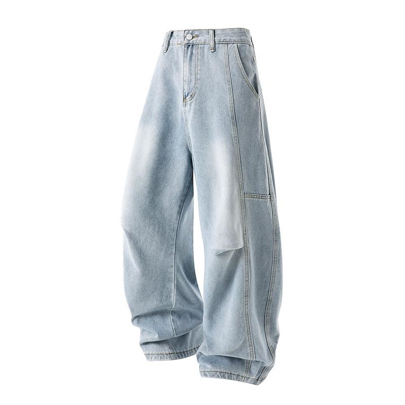 Men Streetwear Black Baggy Pants Button Fly Wide Leg Denim Jeans