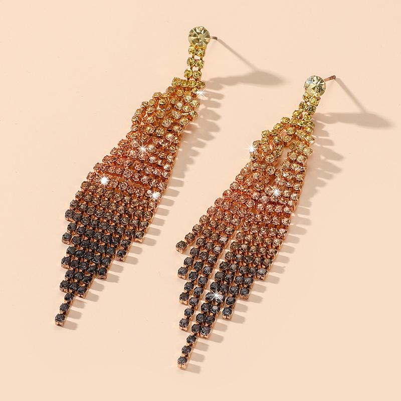 Simple and Versatile Shiny Diamond Long Fringed Earrings
