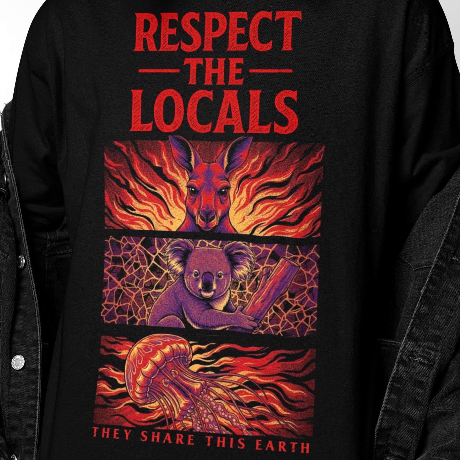 Australian Animals Shirt | Respect The Locals Graphic Tee | Wildlife Message Top 2XL