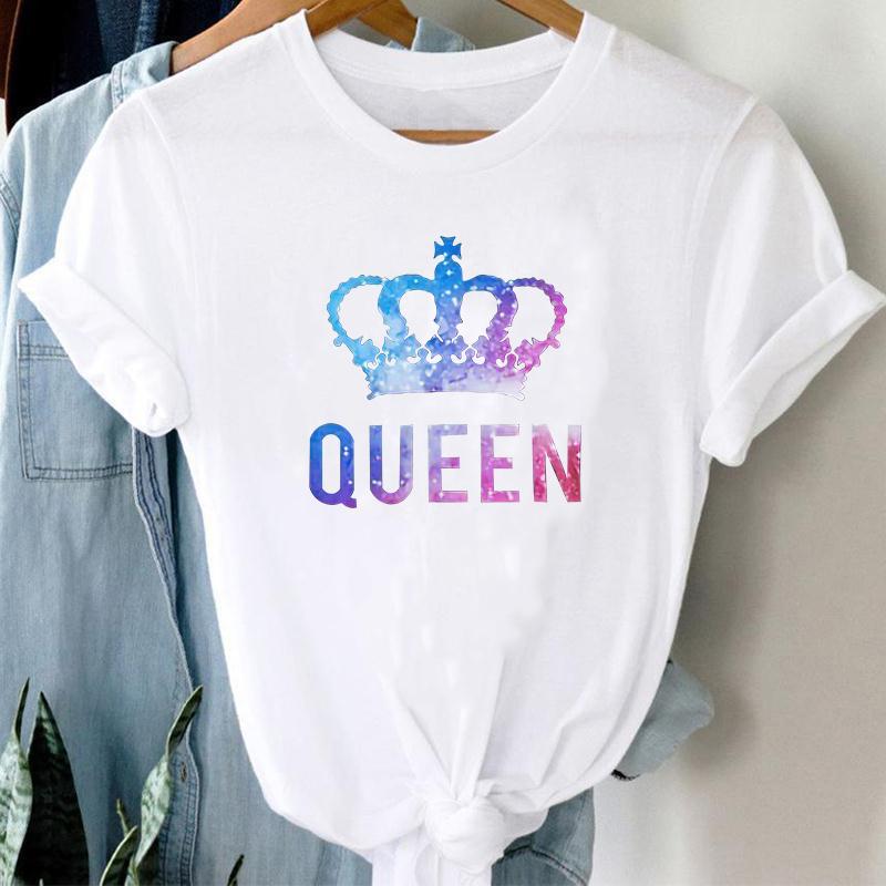 100% Cotton Summer Women's Short Sleeve T-shirt Pattern Print Casual Round Neck Couple T-shirt
