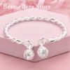 Charming 925 Sterling Silver Twist Rope Bell Open Bracelet Women's Fashion Wedding Party Jewelry