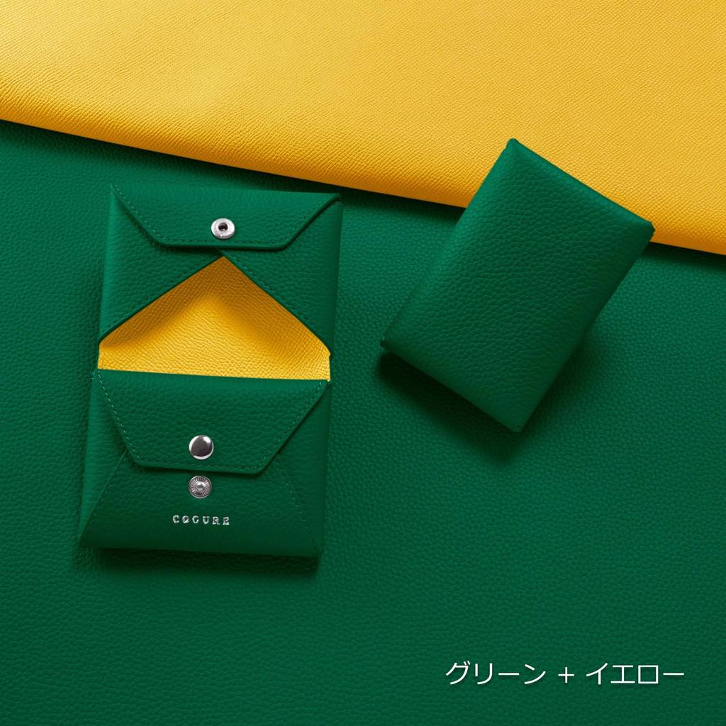 Cogure Card Business Card Coin Genuine Shrink Calf with Gift COPEC3 Green Yellow [COGURE] Case, Holder, Purse, Leather, Leather, Bi-fold, Unisex, Box,