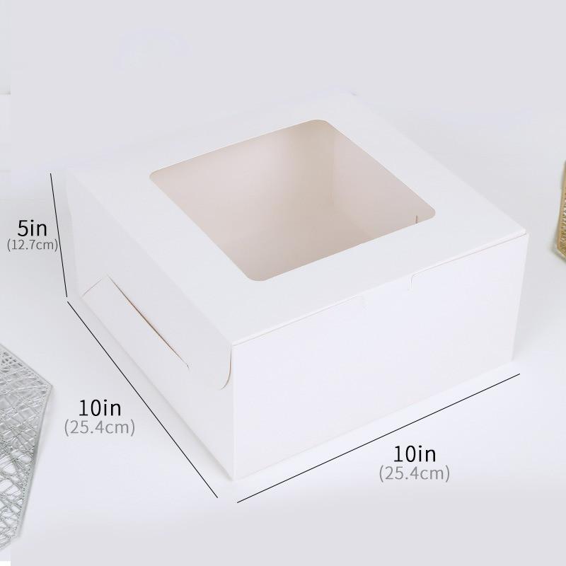 5Pcs Window Clear 10 inch Birthday Cake Pizza Box White Kraft Paper Baking Pastry Packaging Boxes