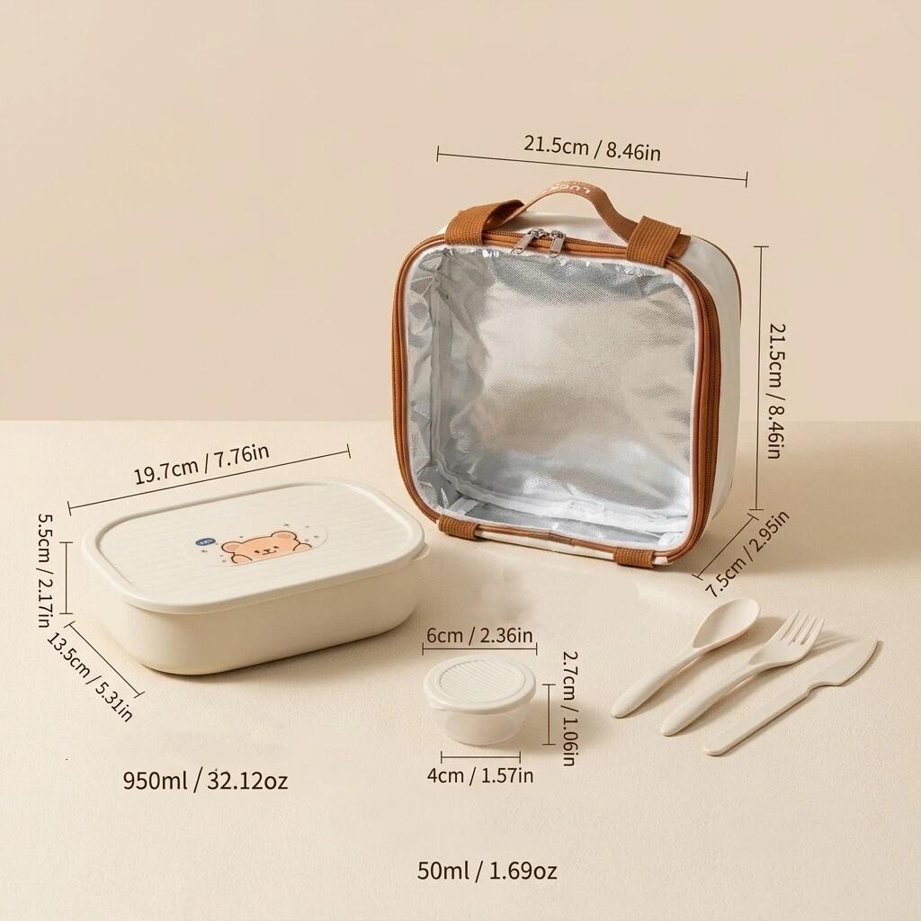 Cute Kids Bento Lunch Box Set Detachable 3 Compartment Plastic Meal Prep Food Storage Containers Microwavable Portable Snack Box