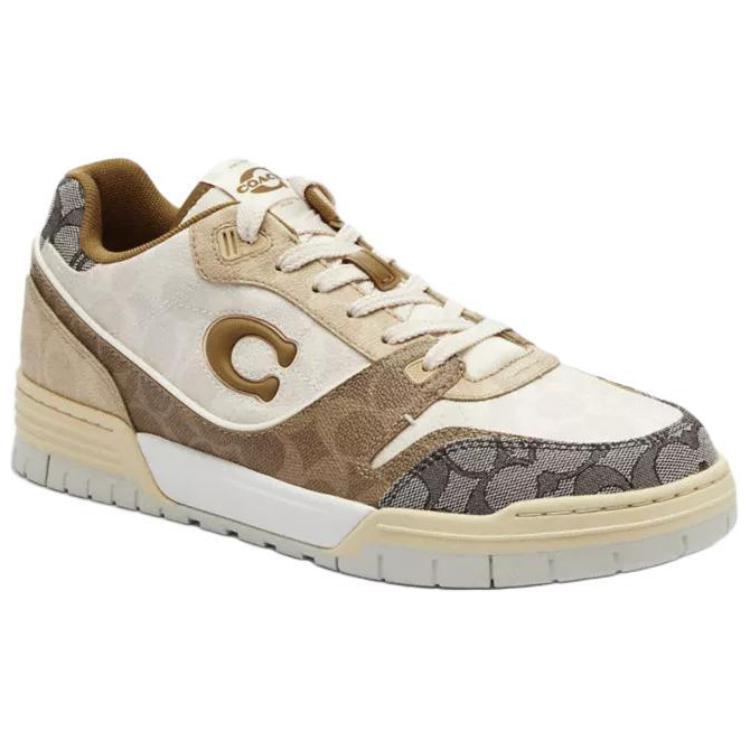 Coach Soho Canvas Fabric Synthetic Leather Logo Jacquard Round Toe Lace-Up Low-Top Sneakers Men Sneakers Brown CCN55-L38