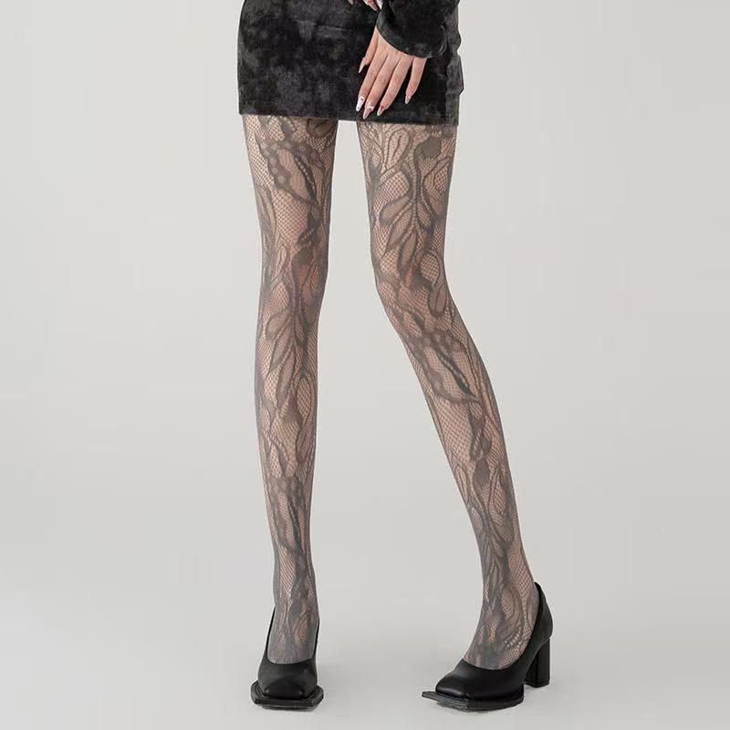 

Retro-Style Openwork Floral Mesh Stockings Irregular Jacquard Lace Fishnet Pantyhose