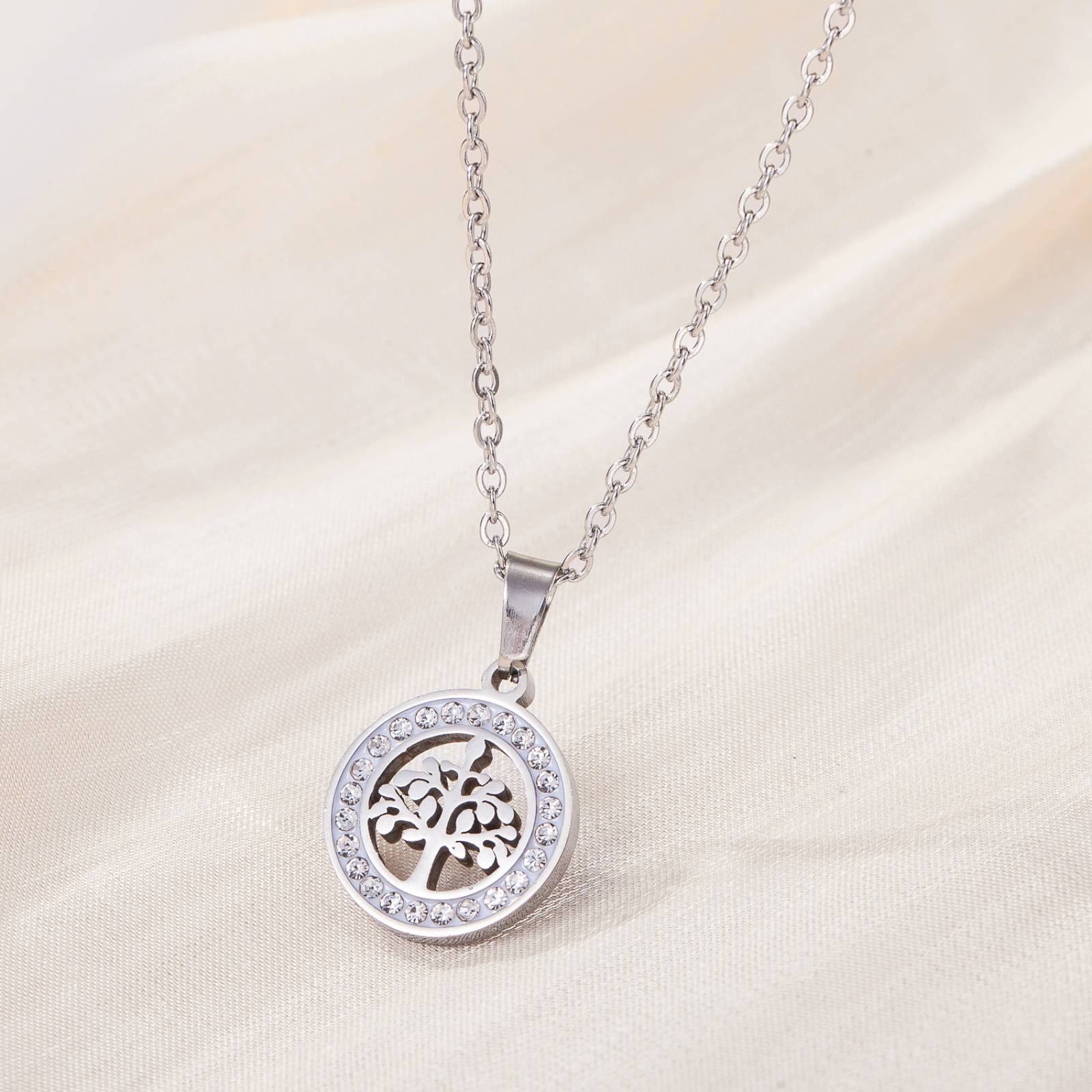 

Inlaid Zircon Tree of Life Pendant Necklace for Women Wedding Gold Color Stainless Steel Jewelry Birthday Gift