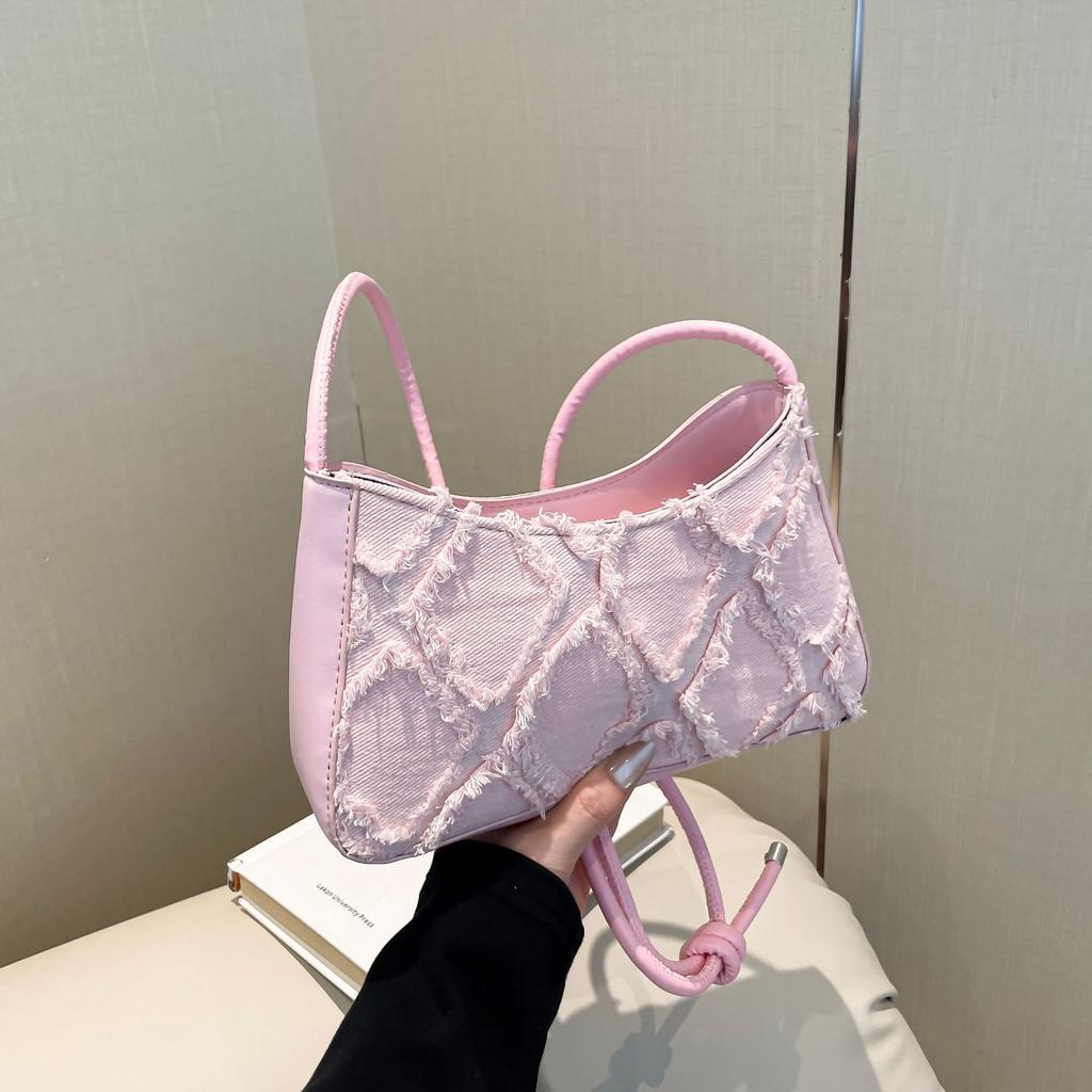Personalized contrasting color underarm bag 2025 spring new fashion popular women's bag denim diamond hair shoulder bag