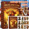 Highland Cow Advent Calendar 24 Days Christmas Countdown Calendar with 24 3D Cow Ornaments Christmas Xmas Countdown Calendar