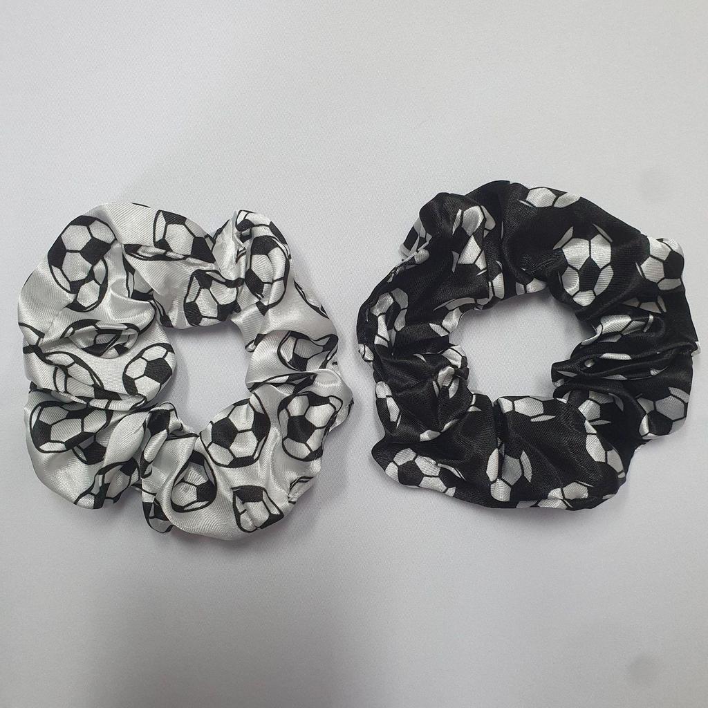 European & American Style Satin Scrunchie with Football Basketball Print - Fashion Hair Accessory