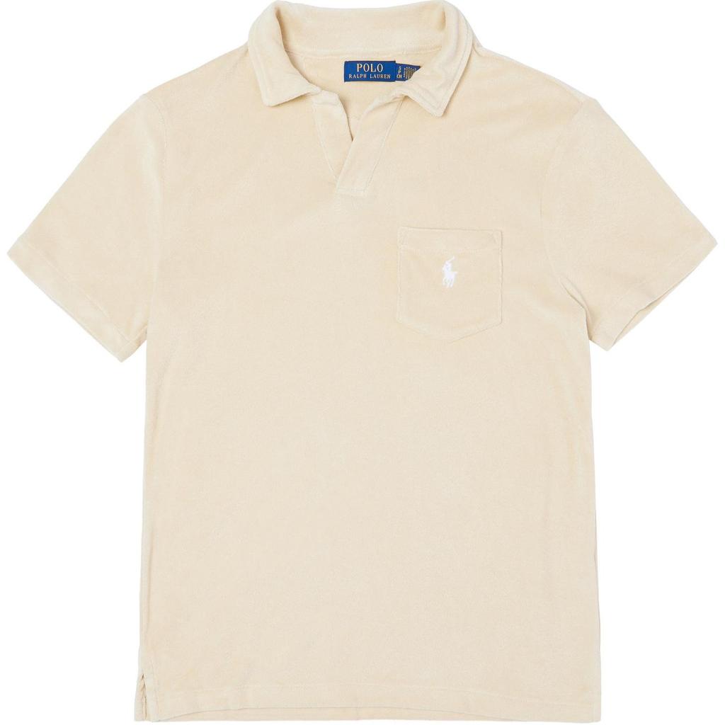 Polo Ralph Lauren Solid Logo Embroidered Towel Fabric Short Sleeve Polo Shirt Men Tops Beige 710937319-002