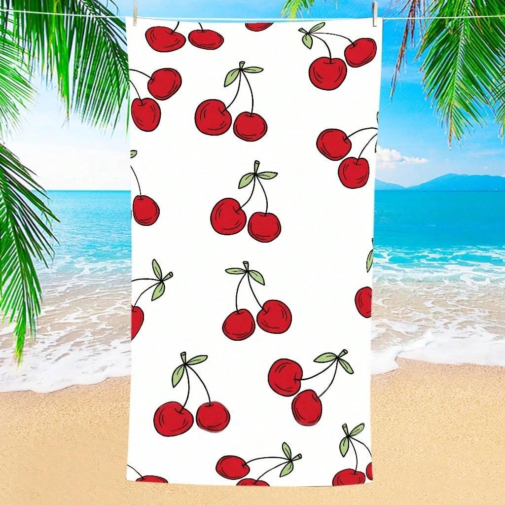 Red Cherry Print Quick Dry Lightweight Breathable Comfortable Beach Towel for Summer Pool and Outdoor Activities