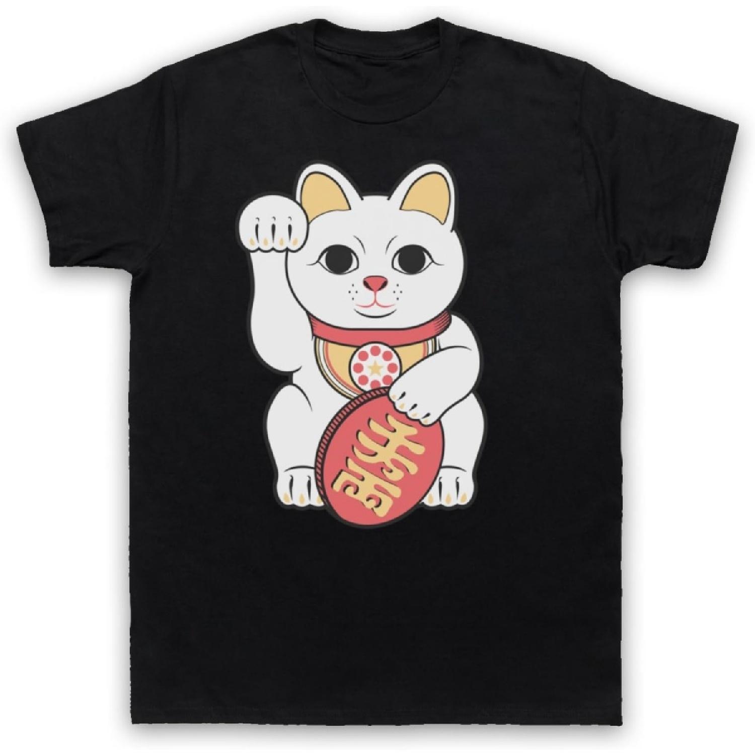 Men s Maneki-Neko Lucky Cat T-Shirt, Black, XL S