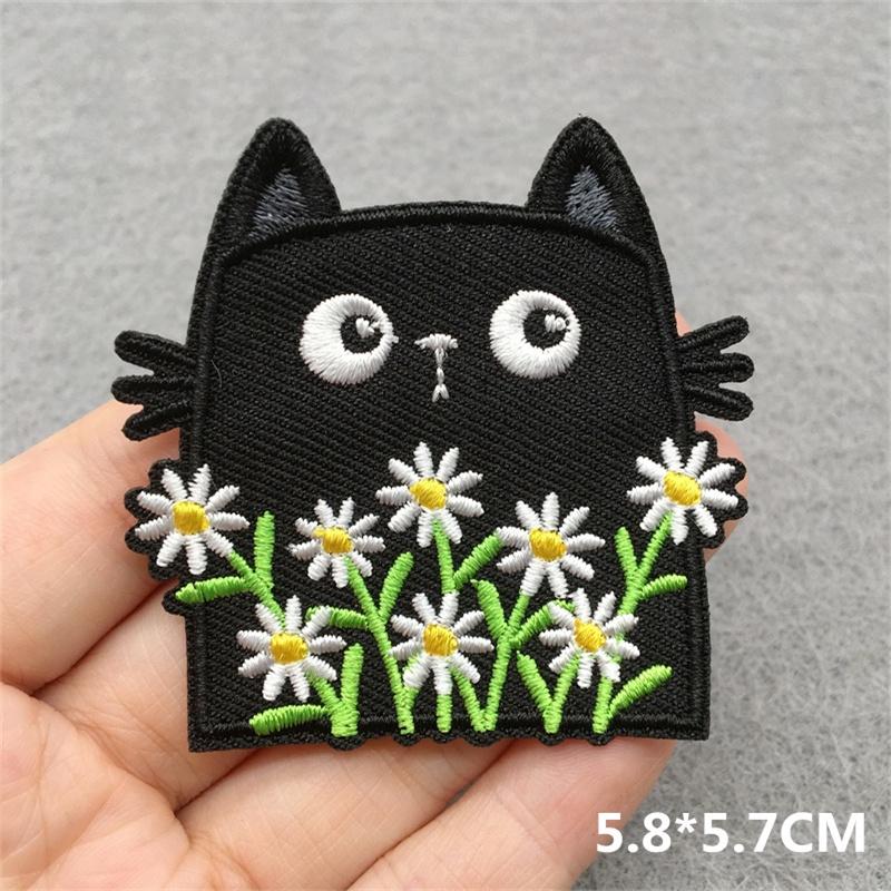 Team Cat Embroidery Patches Appliques For Clothing Diy Sewing Iron On Patches Punk Cartoon Stripes Decoration Accessories
